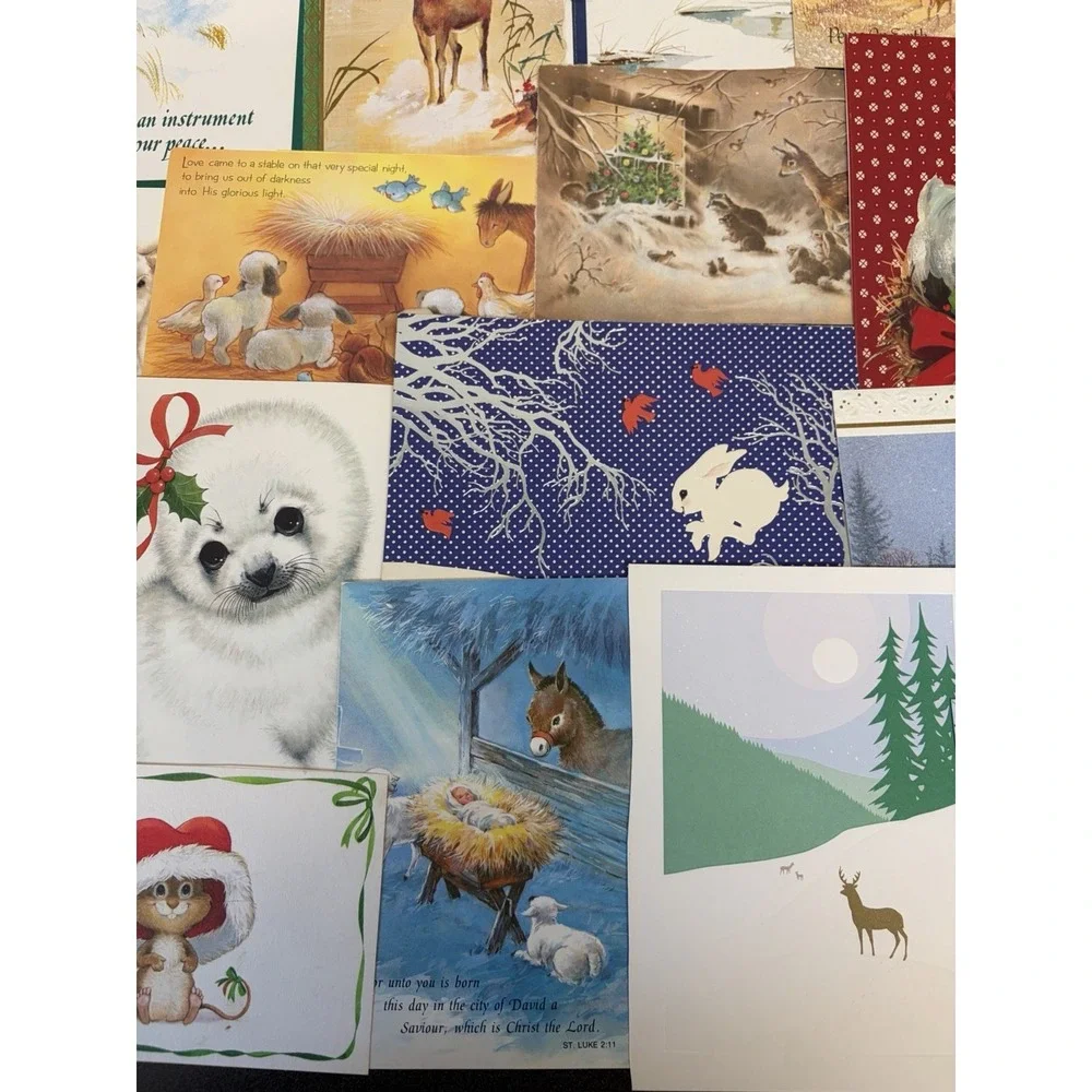 Vintage Animal Christmas Cards Fronts ONLY Scrapbooking Crafts Decoupage 50+